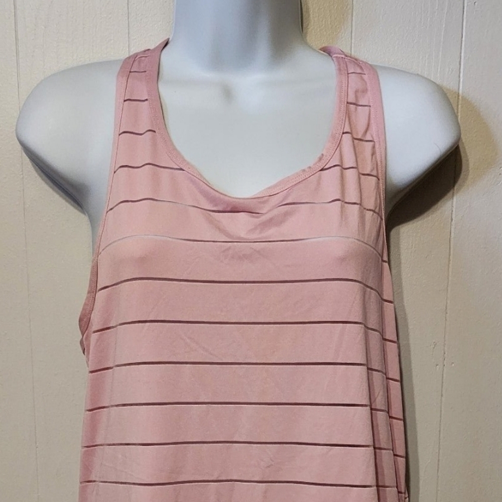Racerback Striped Tank Top Sheer‎ Medium Pink Crane Sleeveless A250